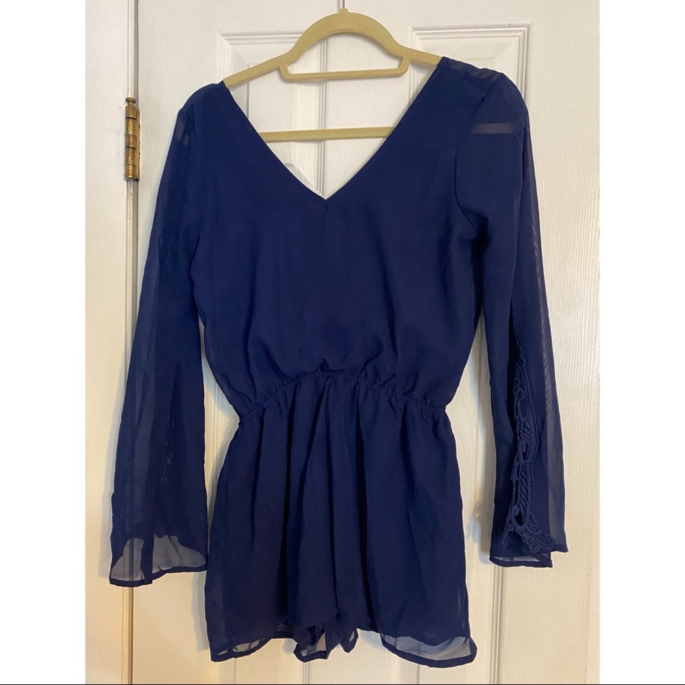 New Royal Blue Romper with Lace Sleeves | Size S